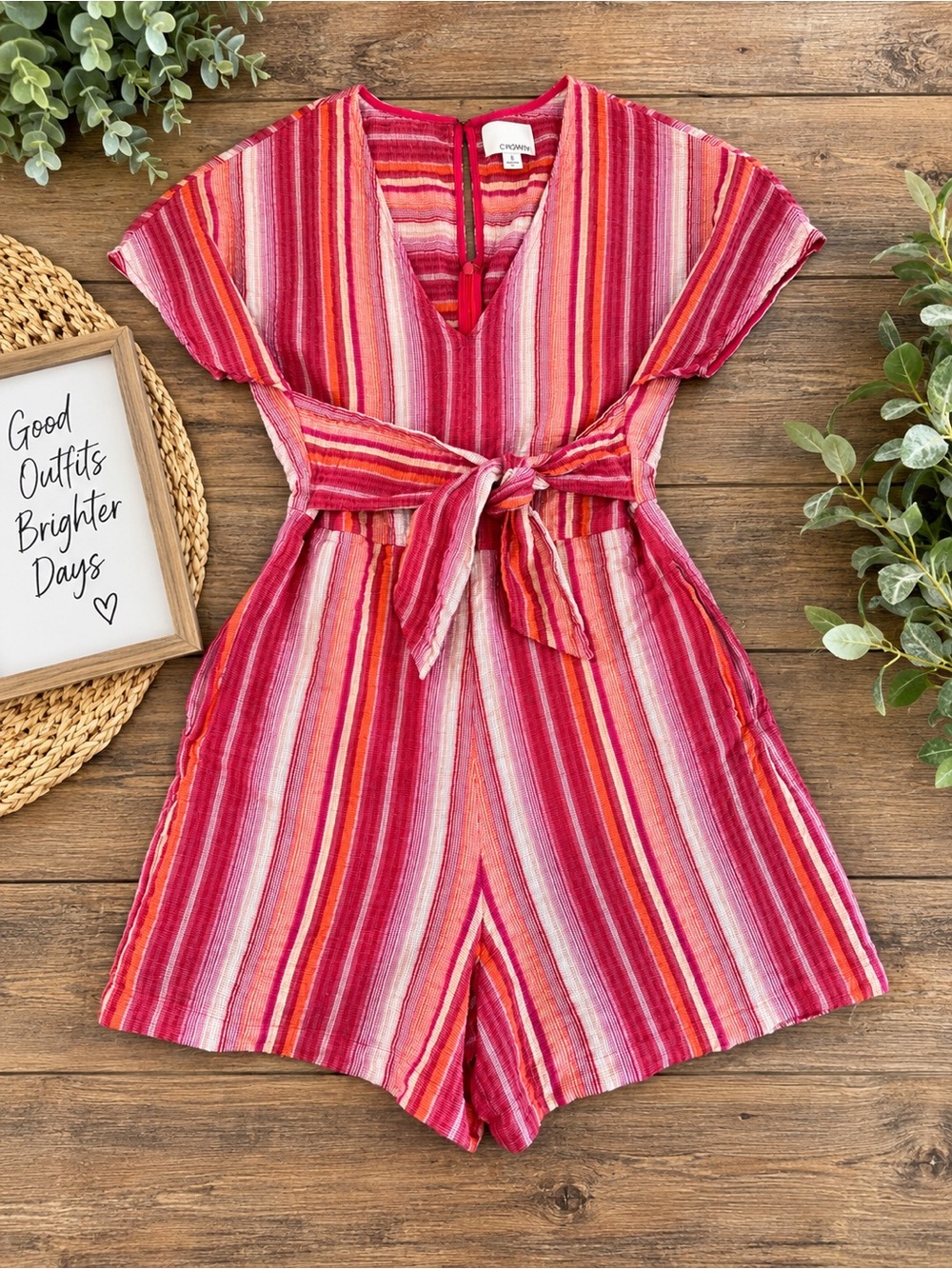 Greylin Pink Striped Tie-Waist Romper